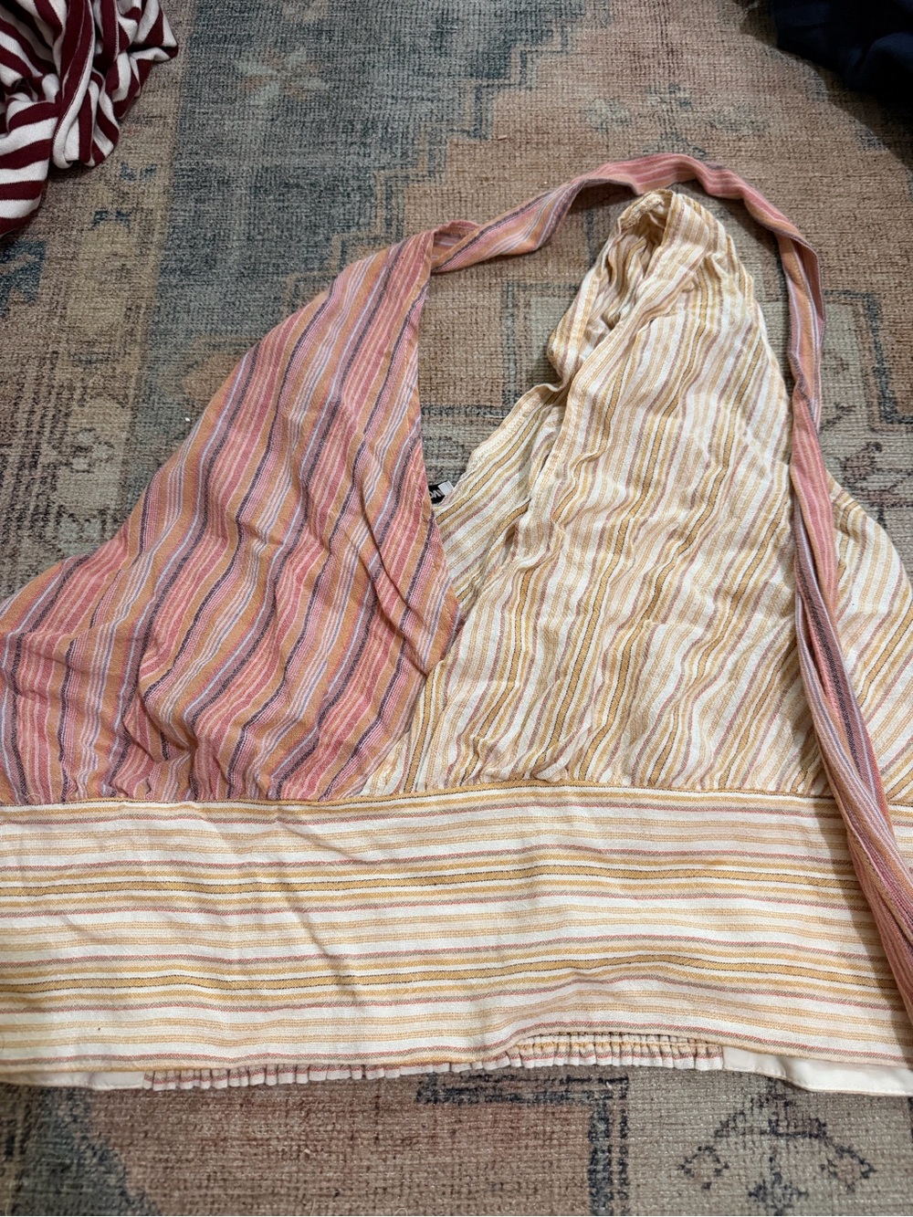 Fashion Nova Striped Shirt in Cream, Mustard, and Blush